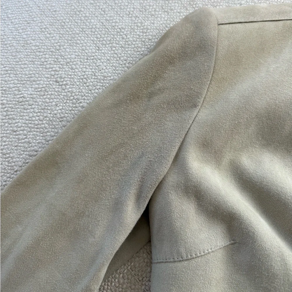 Vintage 90s Express Beige Suede Leather Shirt Jacket - Picture 5 of 9
